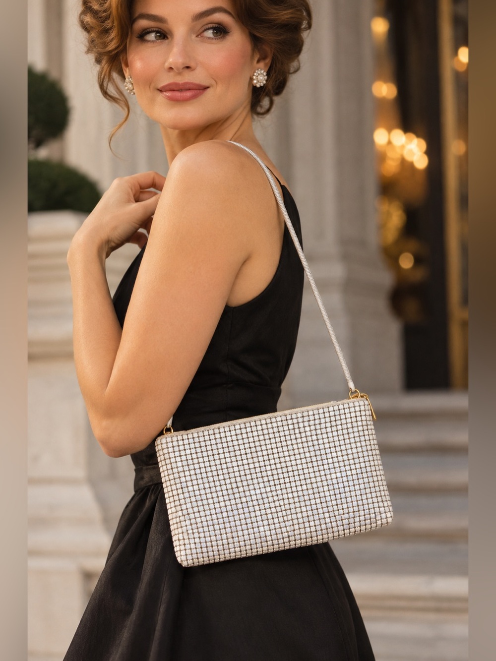 Vintage Lord & Taylor White Metal
Mesh Evening Made in Hong Kong